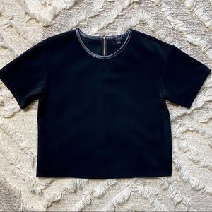 ANN TAYLOR Faux Leather Trim Short Sleeve top